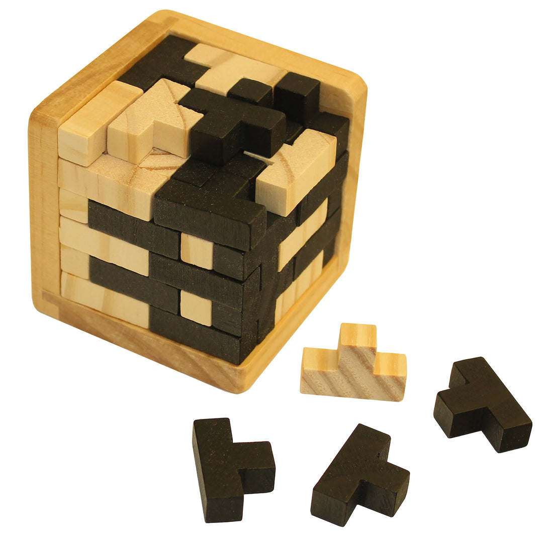 54 Piece Wooden Cube Puzzle,with Tetris Type Blocks, Educational Toy for Kids and Adults …